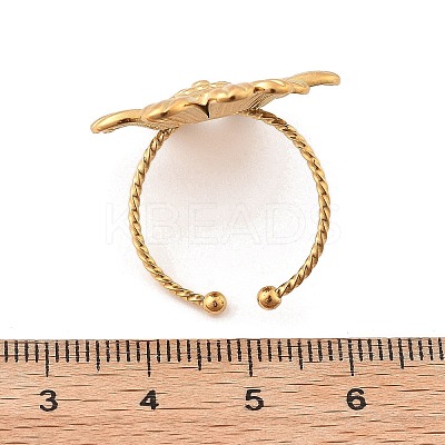 Flower 304 Stainless Steel Open Cuff Ring for Women LS-RJEW-M049-04G-1