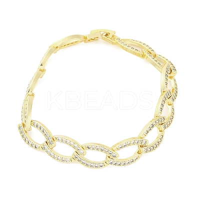 Brass Micro Pave Clear Cubic Zirconia Curb Chain Bracelets for Women BJEW-A034-04A-G-1
