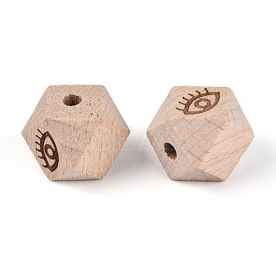 Laser Engraved Beech Wood Faceted Beads WOOD-T033-10A-1