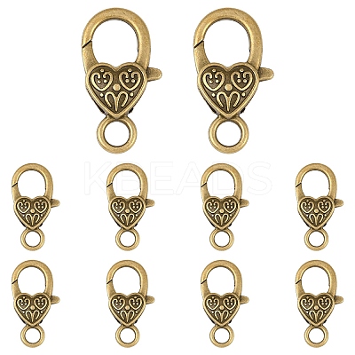 10Pcs Tibetan Style Heart Lobster Claw Clasps FIND-YW0009-77AB-1