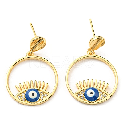 Cubic Zirconia Evil Eye Dangle Stud Earring with Enamel KK-C026-24G-1
