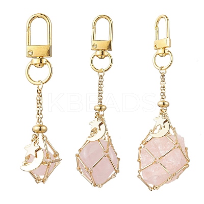 Brass Macrame Pouch Empty Stone Holder Pendant Decoration HJEW-JM03304-1
