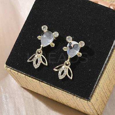 Brass Micro Pave Cubic Zirconia Fish Dangle Stud Earrings EJEW-K320-01G-22-1