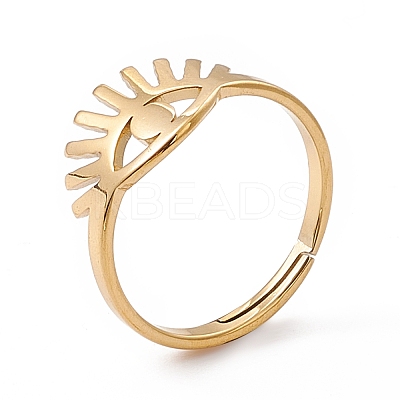 Ion Plating(IP) 201 Stainless Steel Evil Eye Adjustable Ring for Women LS-RJEW-K238-13G-1