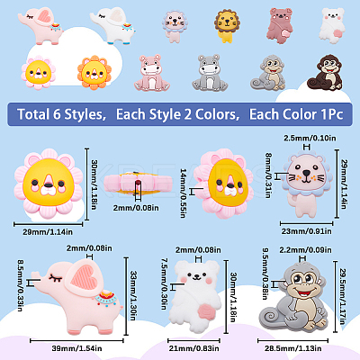12Pcs 12 Style Food Grade Eco-Friendly Silicone Focal Beads SIL-SC0001-47-1