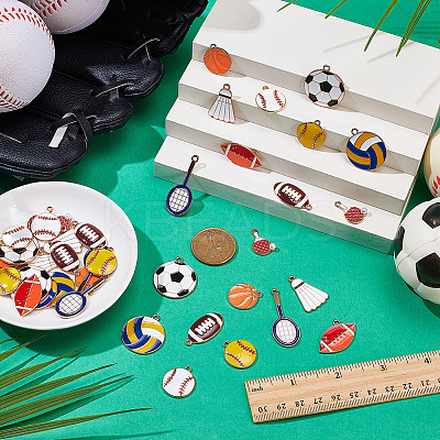 40Pcs 10 Styles Sports Goods Theme Alloy Enamel Pendants ENAM-ME0001-57-1