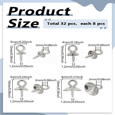 32Pcs 4 Styles 201 & 304 Stainless Steel Screw Eye Pin Peg Bails STAS-LP0005-23-1