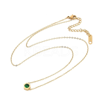 Ion Plating(IP) 304 Stainless Steel Cubic Zirconia Hexagon Pendant Cable Chain Necklaces NJEW-P320-16G-03-1