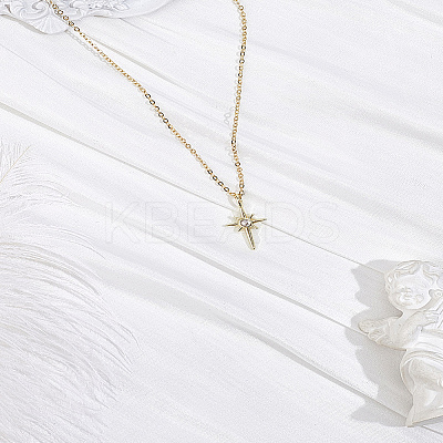 1Pc Star Brass & Iron & Rhinestone Pendant Necklaces NJEW-LP0004-15G-1