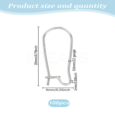 100Pcs 304 Stainless Steel Hoop Earrings Findings Kidney Ear Wires STAS-LP0001-95-1