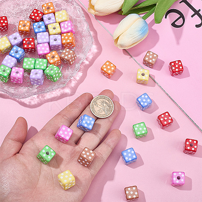 48Pcs 8 Colors Printed Opaque Acrylic Beads MACR-SC0002-71-1