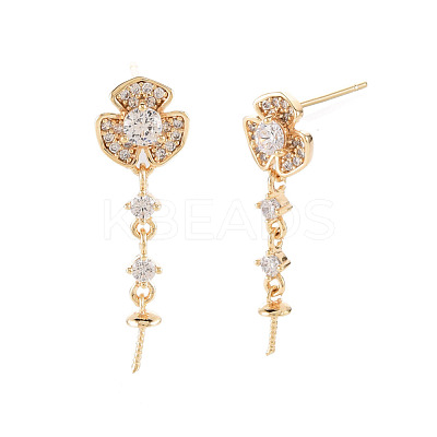 Flower Shape Brass Micro Pave Clear Cubic Zirconia Earring Findings KK-S356-436-NF-1