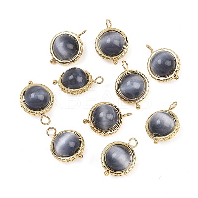 Rotatable Cat Eye Round Pendants KK-B157-37A-G-1