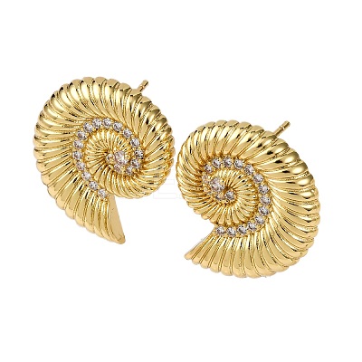 Brass Micro Pave Clear Cubic Zirconia Conch Stud Earrings EJEW-H165-07G-1