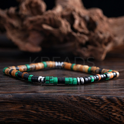 Synthetic Malachite & Non-magnetic Hematite & Natural Picture Jasper Beads Stretch Bracelets for Men NI3669-1