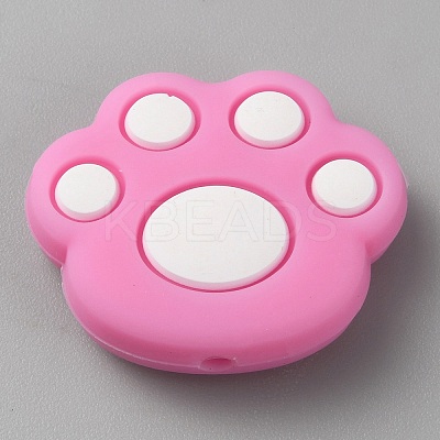 Cat Paw Print Food Grade Eco-Friendly Silicone Focal Beads SIL-WH0012-040K-1