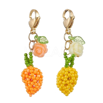 Handmade Glass Seed Beads Mango Pendnat Decorations HJEW-MZ00348-1