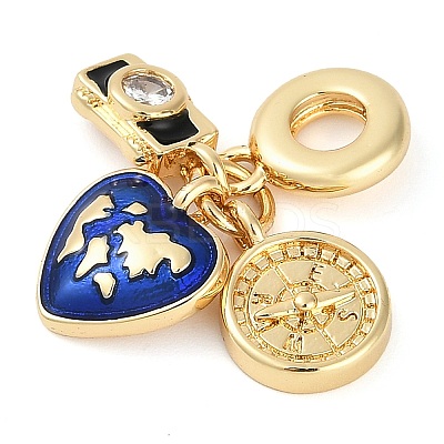 Rack Plating Brass Clear Cubic Zirconia European Dangle Charms KK-P287-18C-G-1