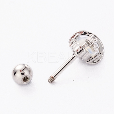 Brass Micro Pave Clear Cubic Zirconia Barbell Cartilage Earrings AJEW-P017-17P-1
