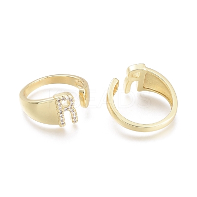 Brass Micro Pave Clear Cubic Zirconia Cuff Rings RJEW-F103-13R-G-1