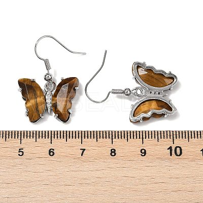 Natural Tiger Eye Brass Dangle Earrings EJEW-M081-01P-03-1