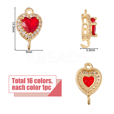 16Pcs 16 Colors Brass Pave Cubic Zirconia Connector Charms KK-HS0001-94-1