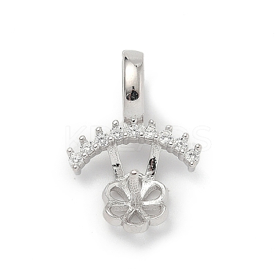 925 Sterling Silver Pave Clear Cubic Zirconia Crown Flower Pendant Bails STER-P068-03P-1