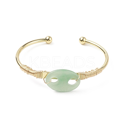 Natural Green Aventurine Coffee Bean Open Cuff Bangle BJEW-G660-01G-11-1