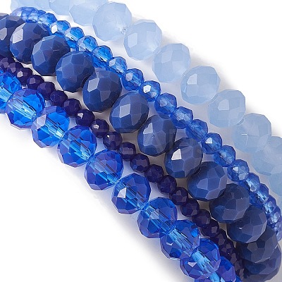 5Pcs 5 Styles Faceted Round Glass Beaded Stretch Bracelet Sets BJEW-JB10423-04-1