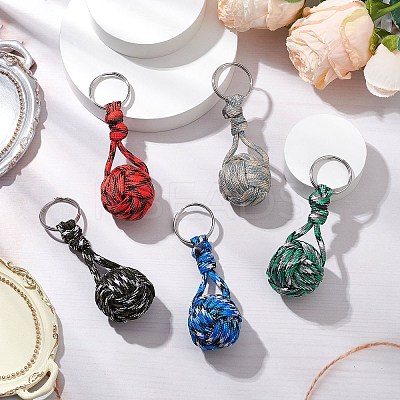 Polyester Braid Ball Stainless Steel Keychains KEYC-JKC01119-1