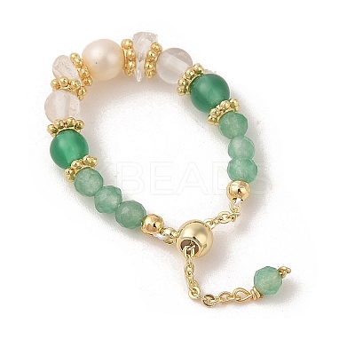 Natural Green Agate Adjustable Rings RJEW-C090-01G-1