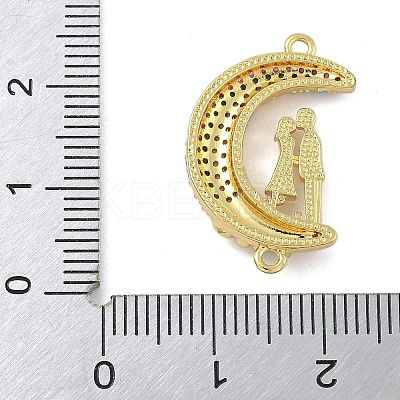 Rack Plating Brass Micro Pave Colorful Cubic Zirconia Moon with Couple Connector Charms KK-A234-083G-1