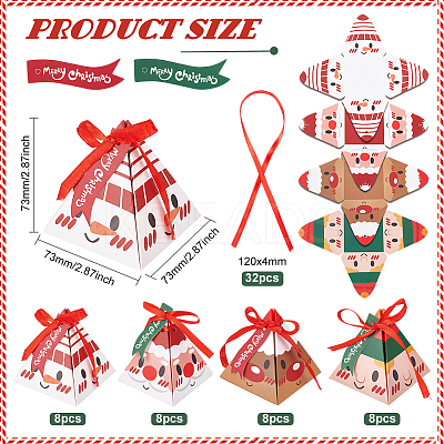 32Pcs 4 Style Christmas Theme Pyramid Shaped Paper Bakery Boxes BAKE-BC0001-01-1