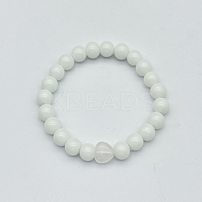 Fashionable Heart & Round Natural Quartz Crystal Rock Crystal Beaded Stretch Bracelets for Women Men EN4450-1-1