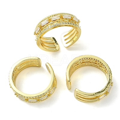 Clear Cubic Zirconia Rectangle Open Cuff Ring RJEW-K243-03G-1