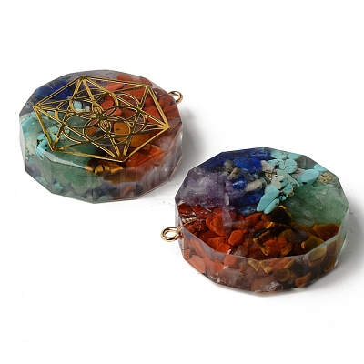Flat Round Epoxy Resin Pendants G-R478-22E-1