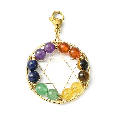 Wire Wrapped Chakra Mixed Gemstone Pendant Decorations HJEW-TA00077-1