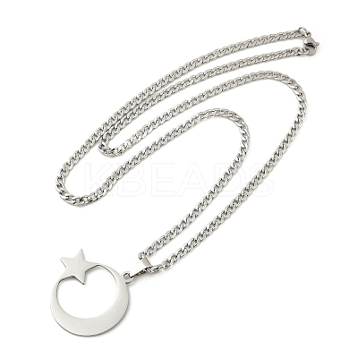 201 Stainless Steel Crescent Moon Star Pendant Twisted Chain Necklaces NJEW-S387-07P-1