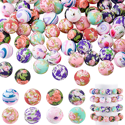 64Pcs 8 Colors Round Silicone Focal Beads SIL-GA0001-29B-1