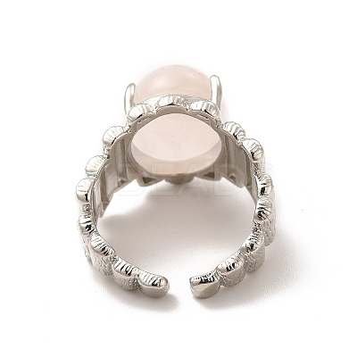 Natural Rose Quartz Oval Open Cuff Ring RJEW-P082-03P-20-1