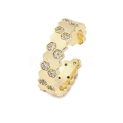 Brass Micro Pave Clear Cubic Zirconia Cuff Rings for Women RJEW-S398-02G-1