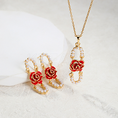 Plastic Beaded Oval with Flower Jewelry Set YW1382-2-1