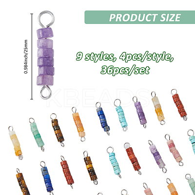 36Pcs 9 Styles Natural Mixed Gemstone Heishi Beaded Connector Charms PALLOY-FH00063-1