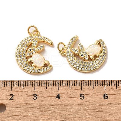 Brass Micro Pave Cubic Zirconia with Synthetic Opal Pendants KK-D096-20G-1