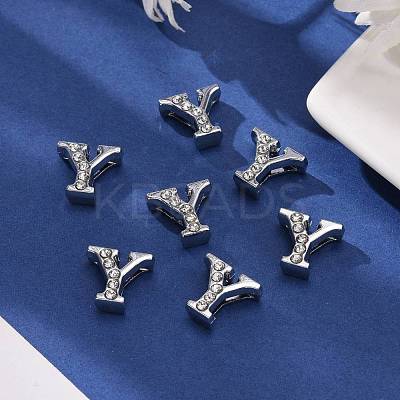 Alloy Rhinestone Initial Letter.Y Slide Charms Fit DIY Wristbands & Bracelets X-ZP1Y-NLF-1