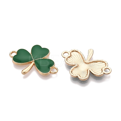 Rack Plating Alloy Green Enamel Shamrock Connector Charms ENAM-N056-354G-1