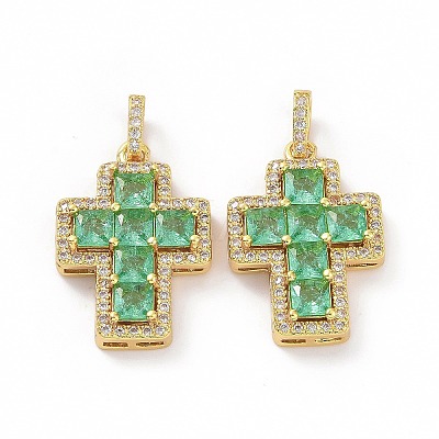 Brass Micro Pave Clear Cubic Zirconia Pendants ZIRC-F135-24G-03B-1