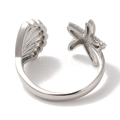 Starfish & Shell Shape Rack Plating Brass Open Cuff Finger Rings for Women RJEW-L123-010P-1