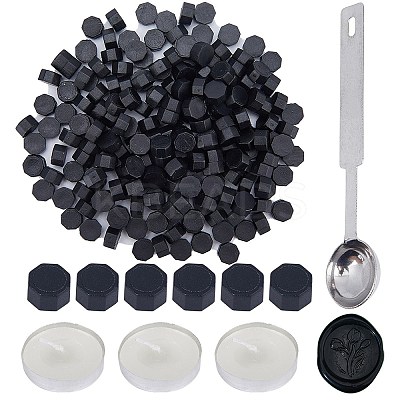 200Pcs Octagon Sealing Wax Particles with 1Pc Stainless Steel Spoon and 3Pcs Flat Round Candles and 1Pc Iron Beading Tweezers DIY-CP0009-31-1