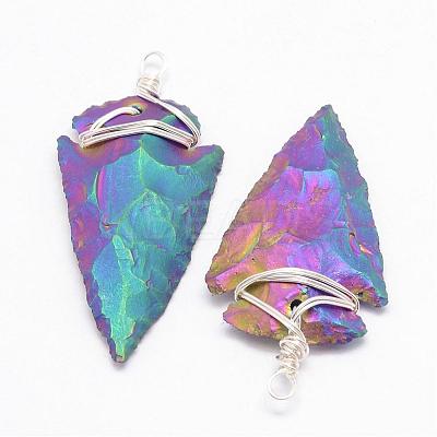 Electroplated Quartz Crystal Big Pendants G-G908-02P-1